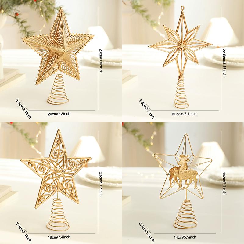 1Pc Christmas Tree Topper Modern Hollow Design Home Decor Christmas Tree Decorations Shimmering Christmas Topper Star Ornament