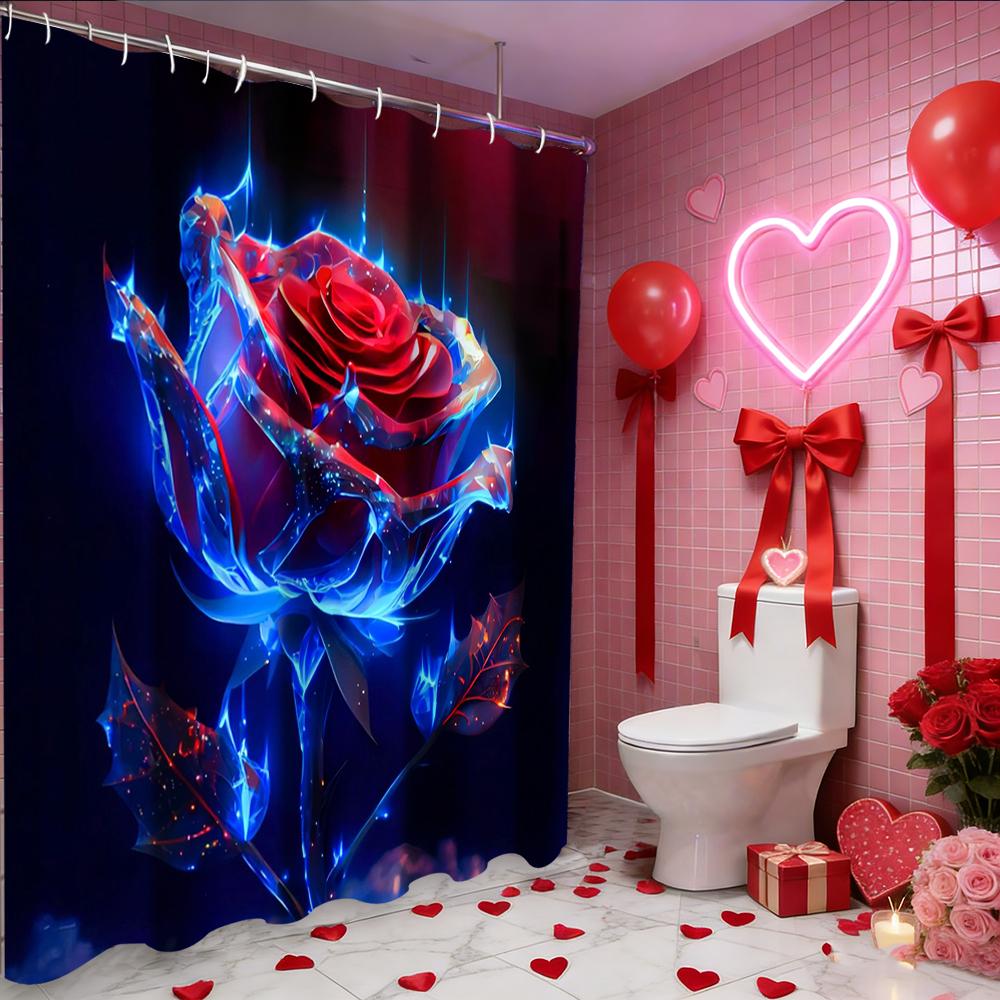 Zasłona prysznicowa Walentynkowa Serce Miłości Róża, wodoodporna zasłona do łazienki z 12 haczykami, dekoracja domu w kształcie ryby