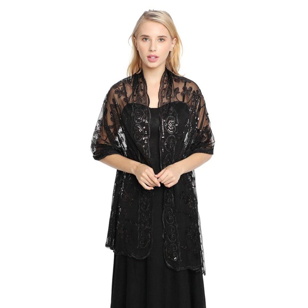 Tulle Embroidery Sequins Shawls Sheer Belly Dancing Scarf Evening Dress Scarf Belly Dancing Belt