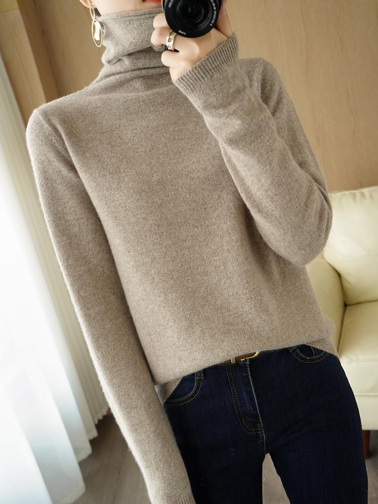 Women's 100% Wool High Collar Knit Sweater - Autumn/Winter 2025, Soft, Comfortable, Versatile Slimming Base Layer