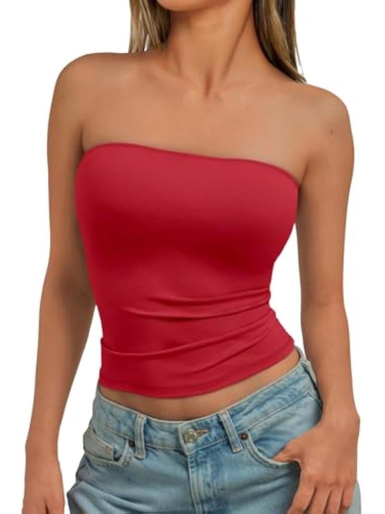 Damen Bandeau gerafftes Crop-Top - Lässig, Vielseitig, Eng anliegend