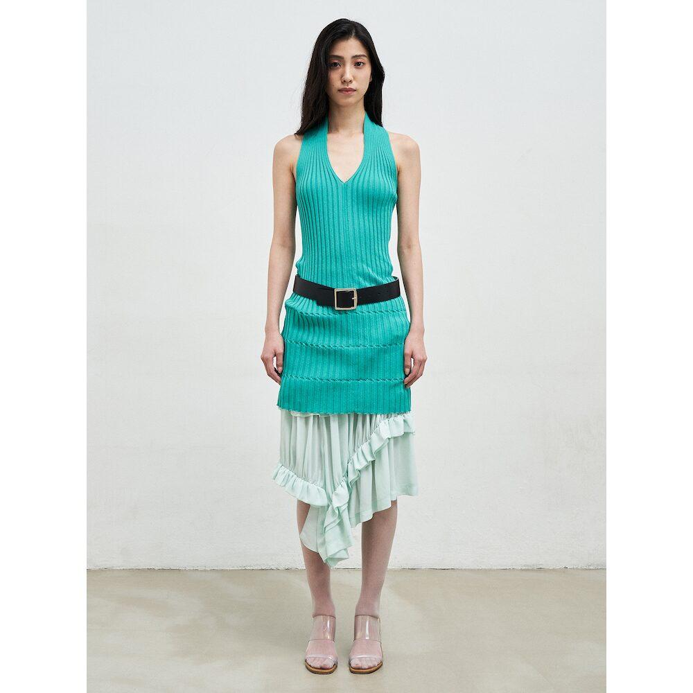 Anggae Crafted Rib Halter Dress Green