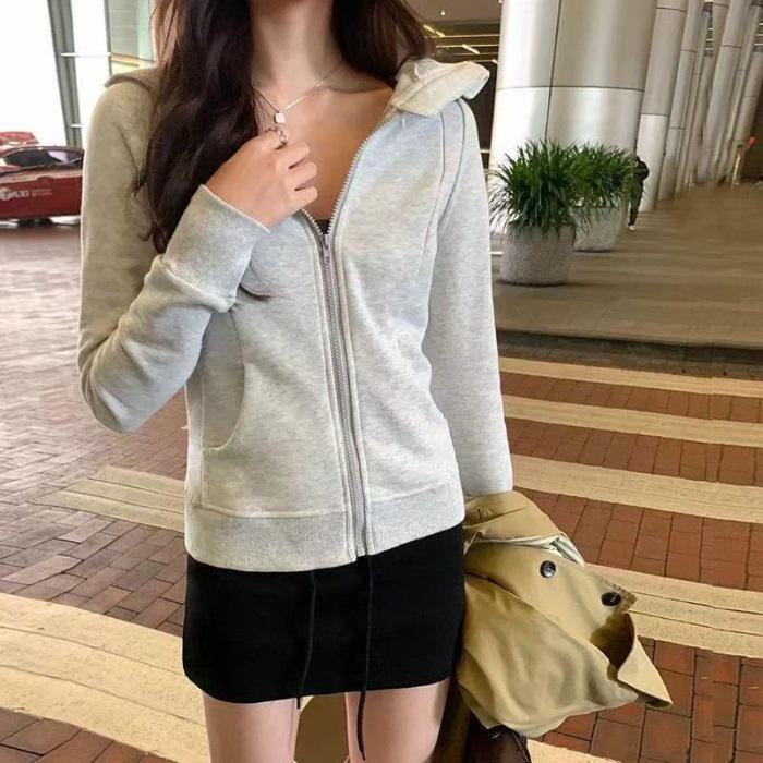 Milk Fufu Korean Style Slim Fit Long Sleeve Women's Hoodie Jacket