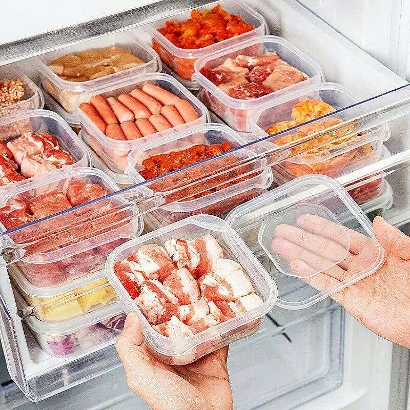 6 ks 350ml Lednička Úložný box na mražené maso Úložný box na čerstvé maso Překrývající se Organizadores Nádoby na skladování potravin