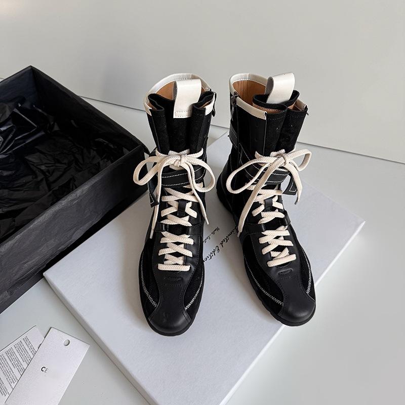 Cowhide version~ Flat bottom inner height increase Martin boots women's 2025 new boots matte leather lace-up short boots German training boots