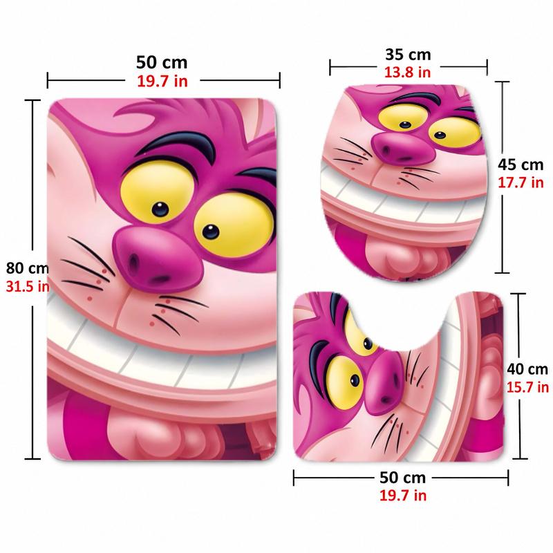 החתול צ'שייר (1) סט 3 חלקים לאסלה מפלנל כיסוי מושב אסלה רך לאמבטיה שטיח אמבטיה מונע החלקה עיצוב לאמבטיה ביתית
