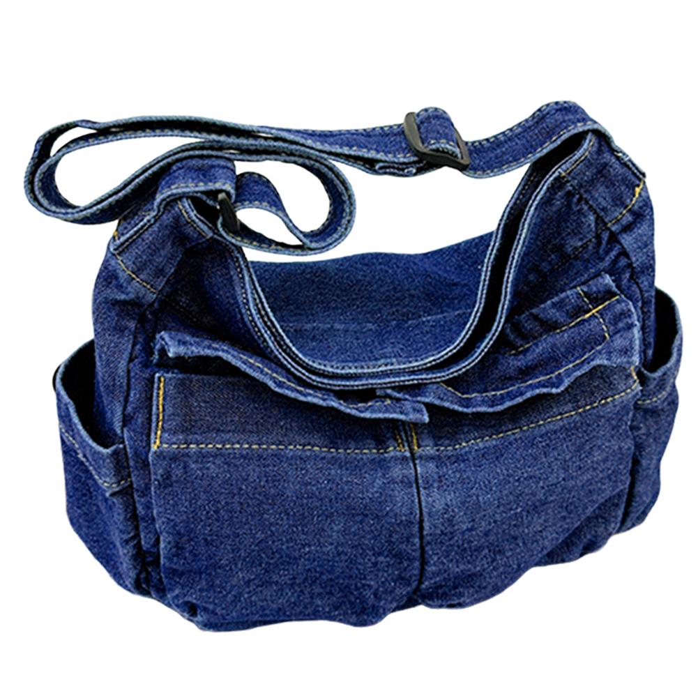 Women Simple Shopping Bag Fashion Shoulder Bag Multifunction Denim Chic Hobo Bag