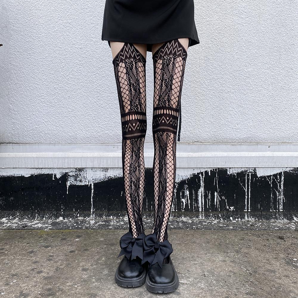 

Fishnet stockings with holes, trendy black stockings, summer thin style, Japanese retro pattern, over-the-knee long stockings for women One-size-fits-all, simple чёрный