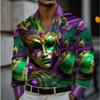 Men's Mardi Gras Dress Printed Long Sleeve Shirts Casual Cardigan New Button Holiday Fashion Shirts