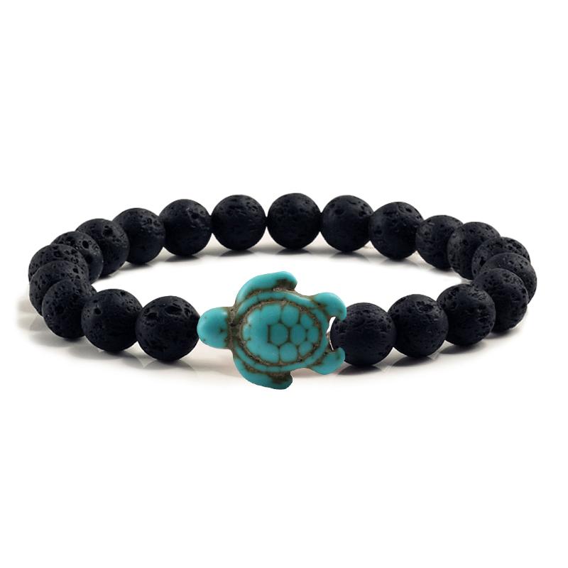Bracciale con Perline Tartaruga Marina Estiva per Uomo Charms Braccialetti con Pietre Naturali Lava Nera Elastici Gioielli Boho da Donna Regali