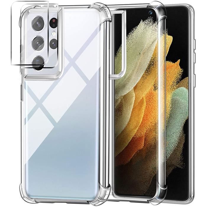Coque et Verre Trempé - Samsung - Galaxy S21 Ultra - Protection Caméra Arrière - Souple - Slim