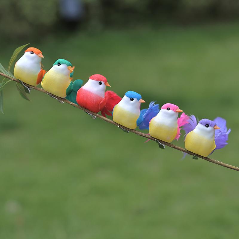 6Pcs Artificial Fake Feather Birds Soft Foam Simulation Birds for Wedding Centerpiece Garden Decor Onesize
