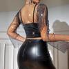 Women Rhinestone Mesh Long Sleeve V Neck Party See Through Top