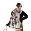 Elegant White Rose Print Thick Faux Cashmere Versatile Scarf For Women