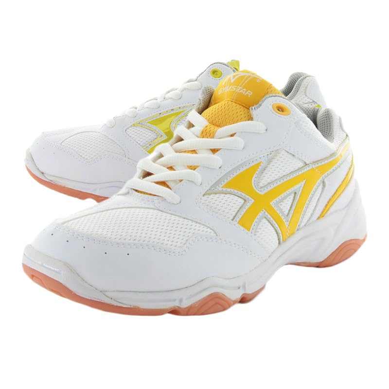 Gymstar 18 Kids 2E [Moonstar] Sneakers, White/Yellow, 25.5 Cm,