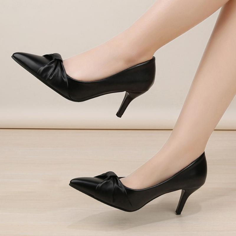 Fashion 2025 New Classy Women's High Heels Fashion Bow Pointed-toe Pumps  Mid Heel Office Lady Slip-on Work Shoes  Stiletto Heels