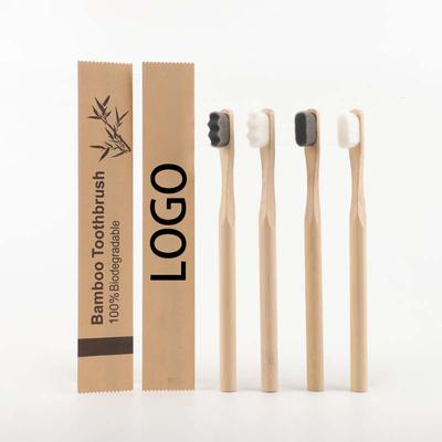 Custom and Stock Options 12000 Ultra Soft Nano Bristles Biodegradable Round Handle Kraft Bag Bamboo Toothbrush Nano Toothbrush