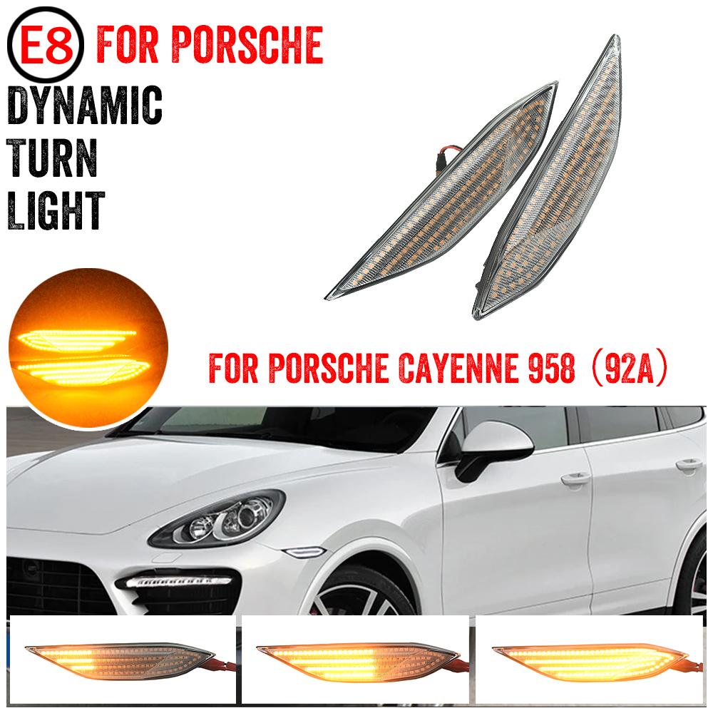 

Fit For Porsche Cayenne 958 92A 2010- 2014 2pcs LED Dynamic Amber Turn Signal Light Side Fender Marker Lamp PO2555102 Dynamic Crystal