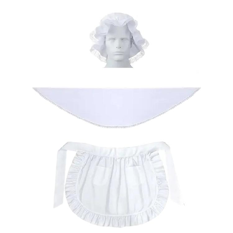 

3 Pcs/Set Colonial Costume Set Girls Pilgrim Costume Accessories White Apron Bonnet Shawl Caps for Maid Cosplay 1 білий