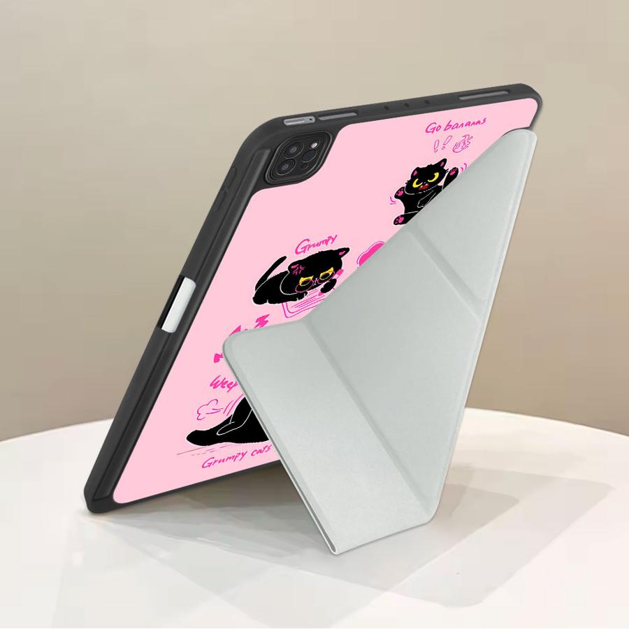 Black Cat Holder Cover Tablet Case For iPad Air 4 5 M3 M2 1 2 M4 11inch Pro 11th 10th 9th 8th 7th 12.9inch Mini 6 7 Pro 2025