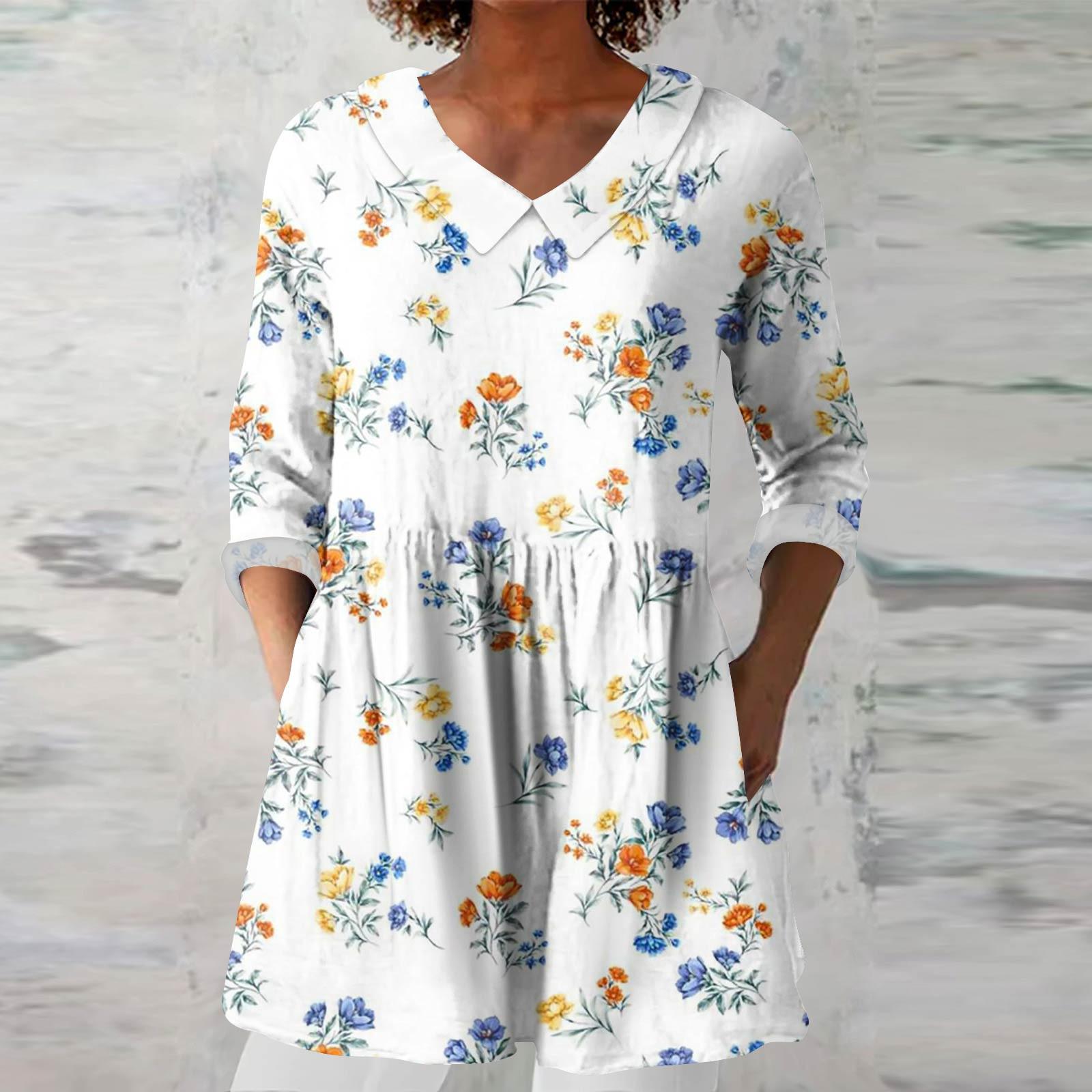 

Женская Мода Повседневная Семь Рукавов Карман Отложной Воротник Принт Футболка Рубашка Топ XL жёлтый