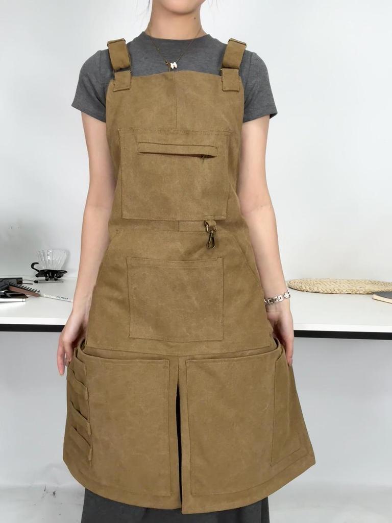 Thick Canvas Modern Minimalist Apron with Custom Logo, Cup Pocket, and Tool Holder for Electricians and Carpenters.