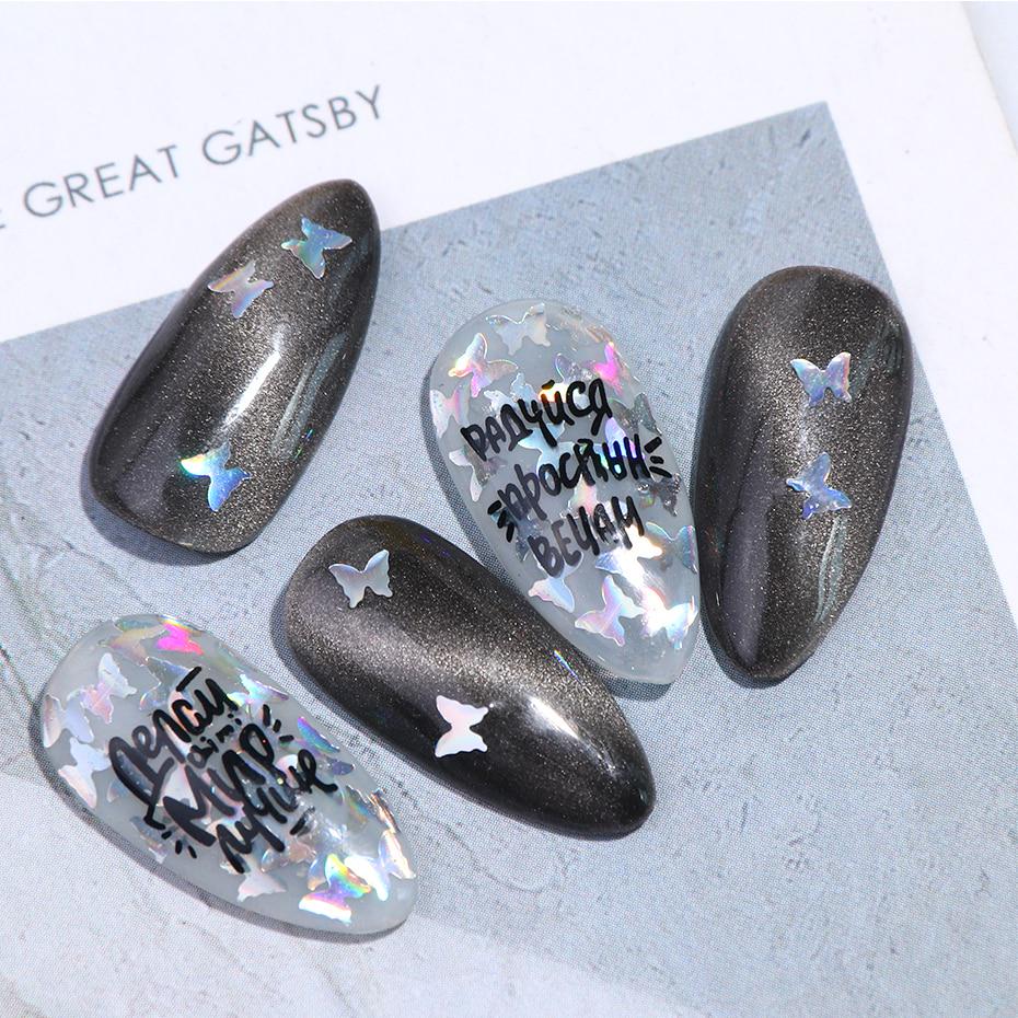 Mirror Sparkly Butterfly Nail Sequins Paillette Mixed Colors Nail Holographic Glitter 3D Flakes Slices Art Accessories