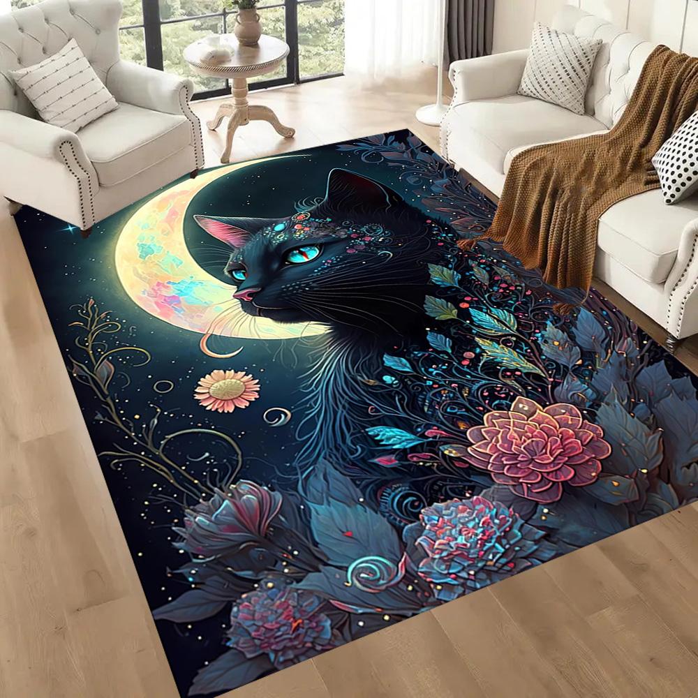 Moonlit Cat Dream Floor Mats for Living Room, Bedroom and Room Decoration Are Suitable for Gifts.