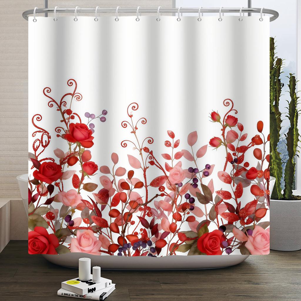 Flower Theme Bathroom Shower Curtain Fresh Sunflowers Roses Lilies Decoration Waterproof Bathroom Polyester Curtain With Hooks