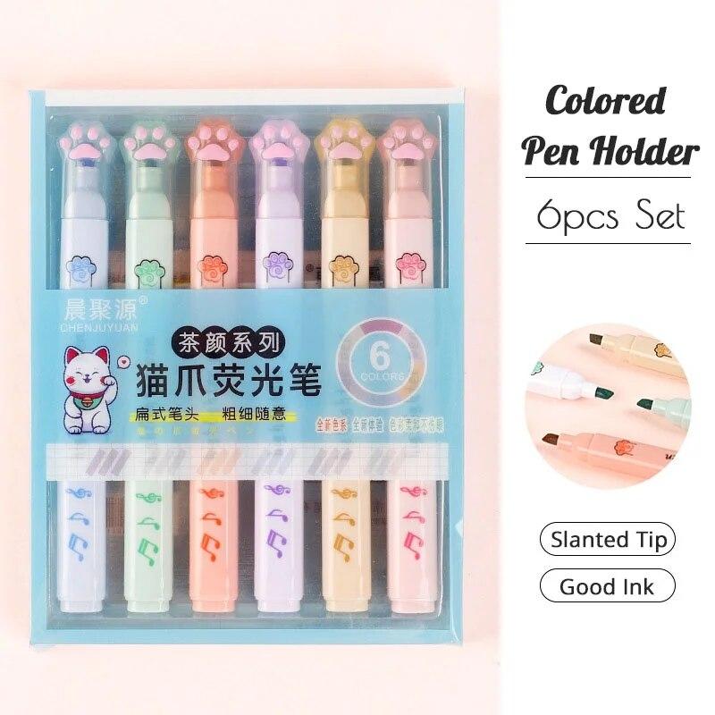 

6 шт./компл. Kawaii хайлайтер с кошачьей лапой, маркеры с наклонным кончиком, жидкие чернила для студентов, школьные канцелярские принадлежности, офисные принадлежности