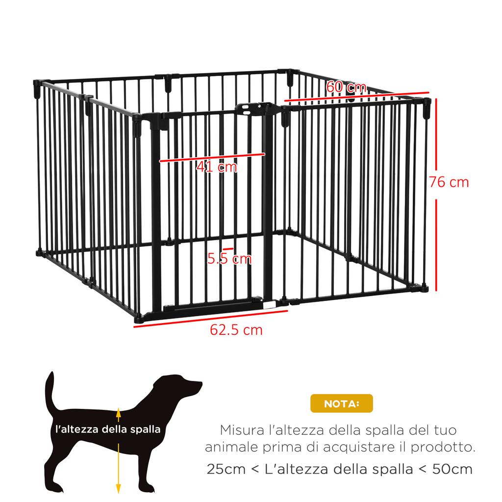 8-Section Folding Dog Safety Gate, Self-Locking and Locking System, Black