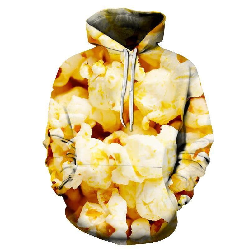 Ny Mote Popcorn 3D-trykket Morsom Hettegenser Dameklær Høst Langermet Hette Unisex Streetwear Genser Topper