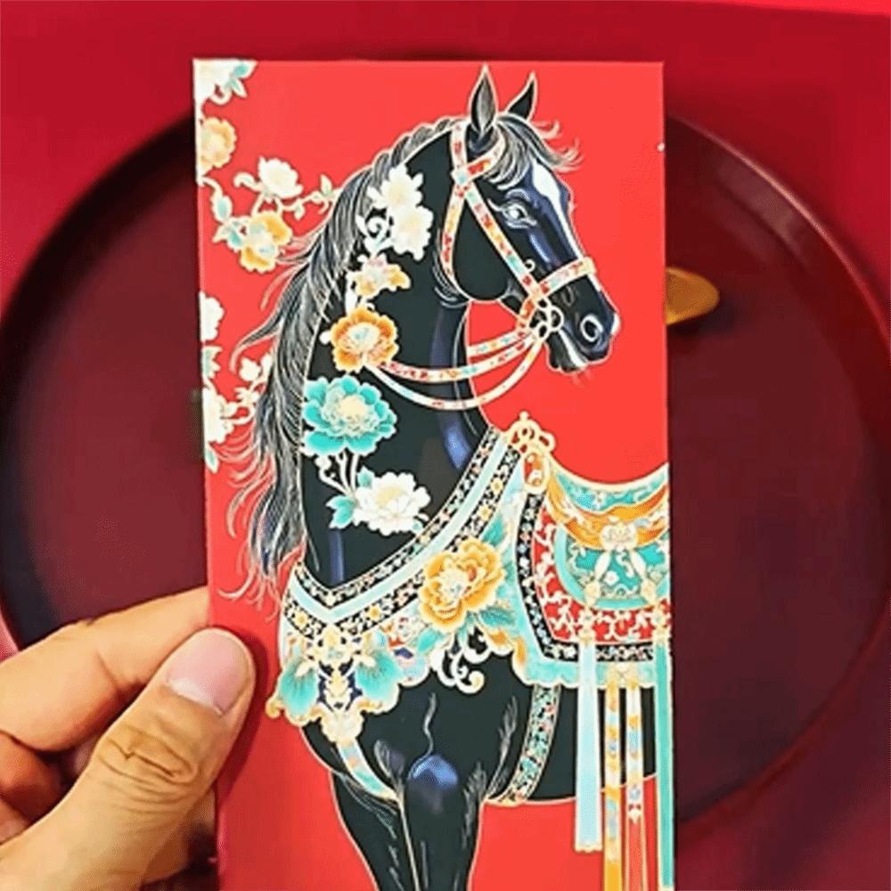 6pcs Cartoon Money Envelope Horse Year Design Lucky Red Pockets Gift Envelopes Wedding