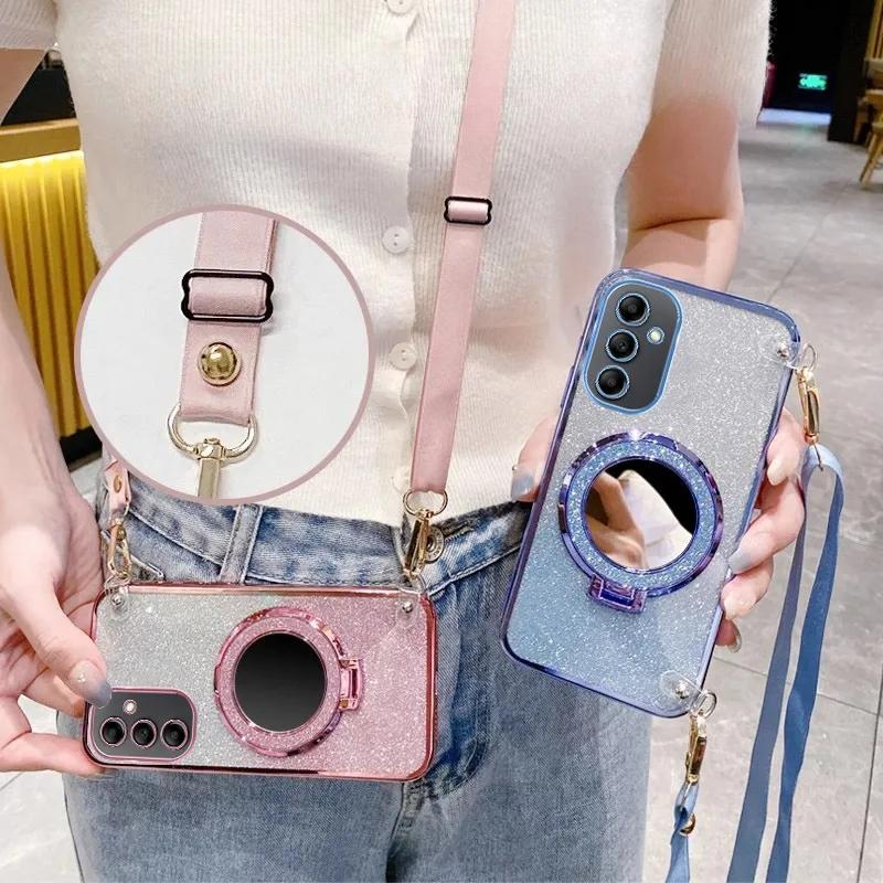 Umhängeband Spiegel Magnetischer Ständer Halter Beschichtung Hülle für Samsung Galaxy M55 M54 M53 M52 M33 M14 M34 M31 M23 M30S 5G Hülle