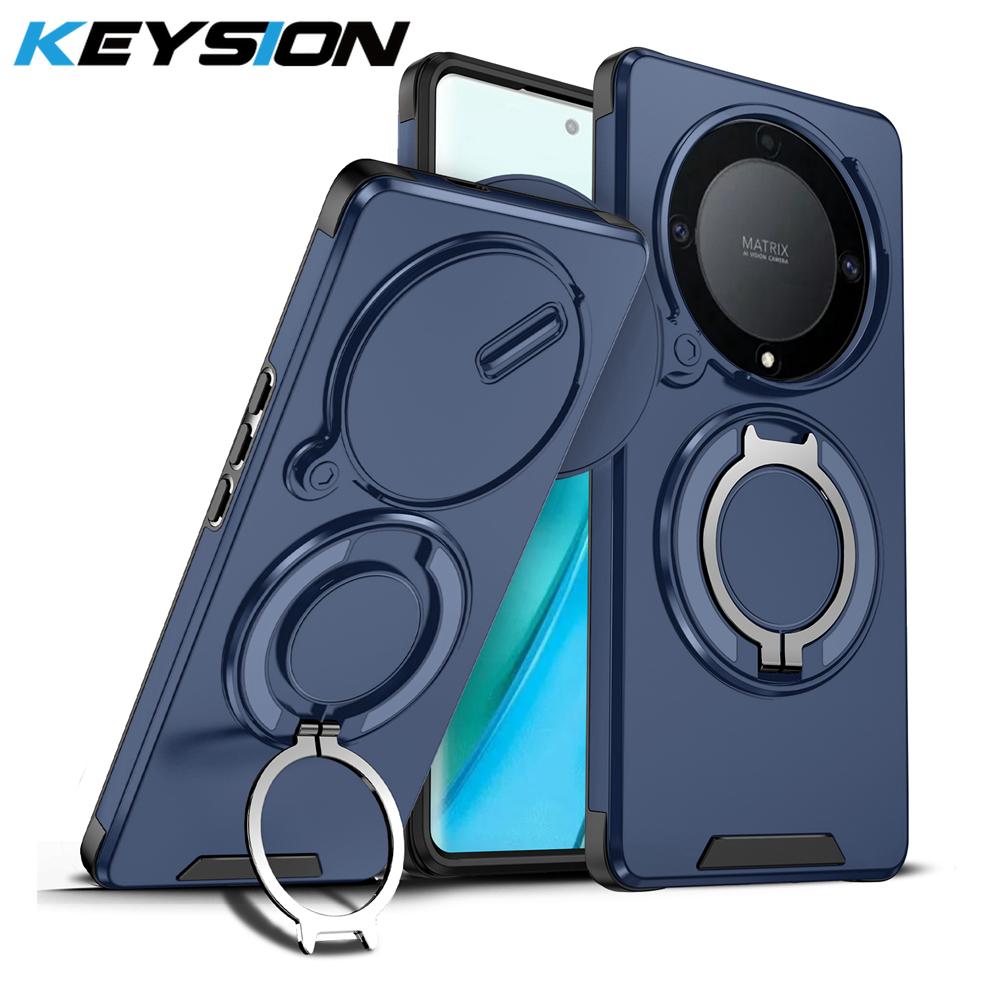 KEYSION 360° Ring Stand Phone Case for Honor X9b 5G X9A Slide Camera Protection Magnetic Shockproof Cover for Magic 5 6 Lite 5G