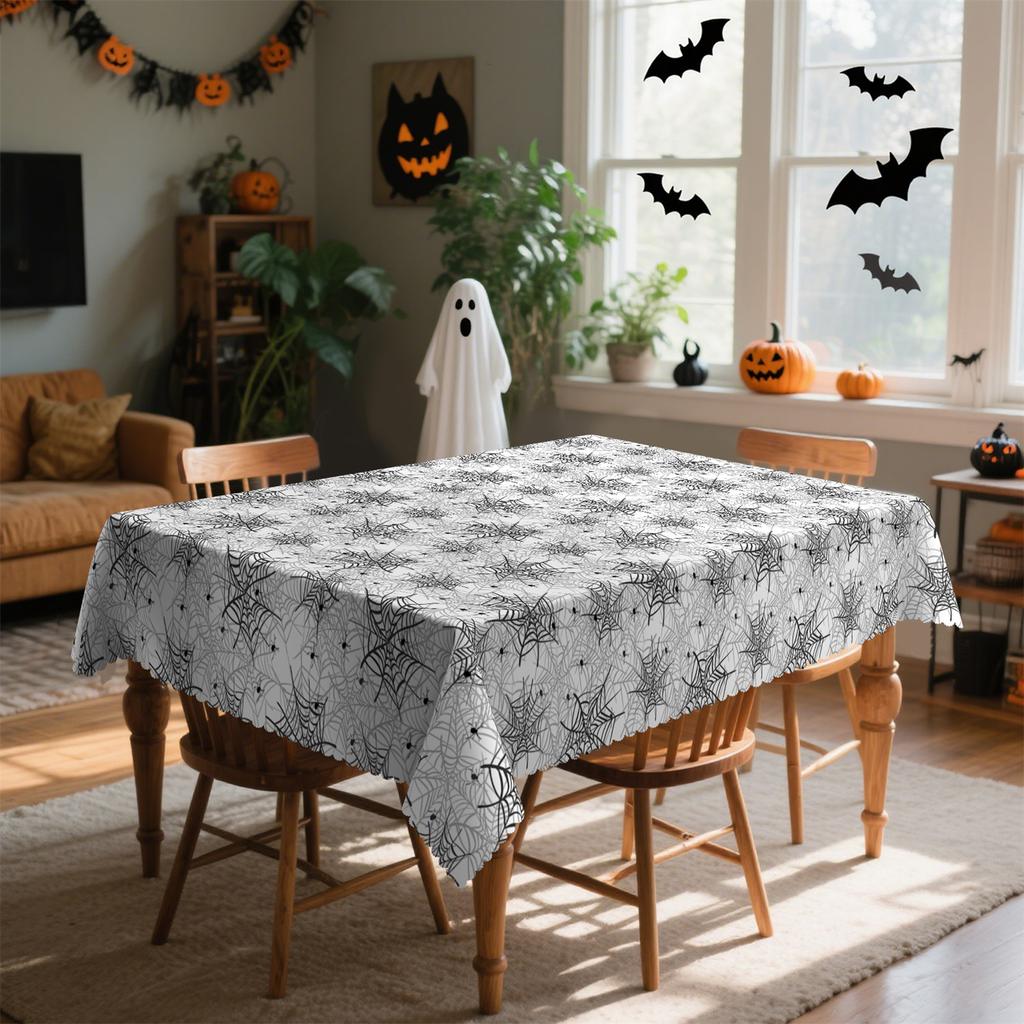 Black spider web white background Halloween tablecloth - washable for use as a table cover - suitable for diningzyc