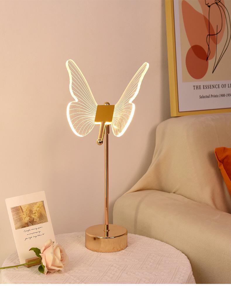 1 Stück Schmetterling LED Tischlampe Retro Gold Acryl Schreibtischlampen Hotel Villa Kunst für Wohnzimmer Nachttisch Desktop Dekor LED Nachtlichter
