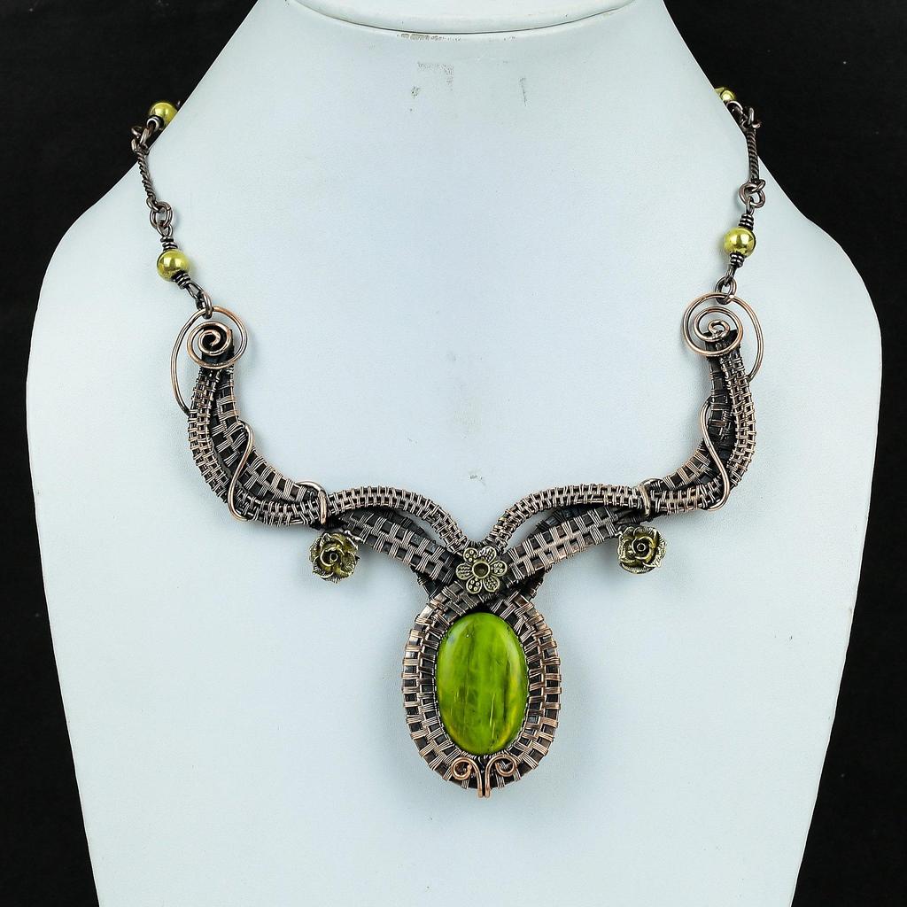 Grüner Flash Labradorit Halskette Handgemachter Schmuck, 999 Kupferdraht umwickelte Halskette Designer Edelsteinschmuck Verstellbare Kettenhalskette Geschenk für Mama