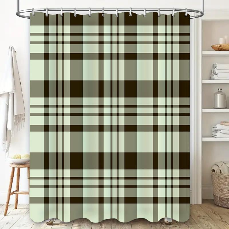 Plaid Shower Curtain Waterproof Bath Decor Modern Striped Design Bathroom Decoration White Beige Brown Checkered Fabric Curtains