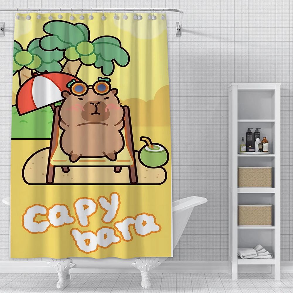 Wodoodporna zasłona prysznicowa z poliestru z farbą, kolorowe zasłony łazienkowe, kawaii kapibary, dekoracja domu i łazienki z haczykiem