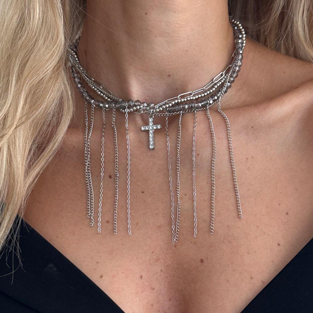 Vintage Heart-shaped Choker Irregular Multilayer Tassel Zircon Stacking Chain Jewelry Accessories