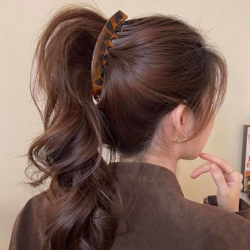 Vintage Leopard Print Banana Hairpin Ponytail Twist-up Clip for Displaying Hair Volume At The Back of The Head - Clip