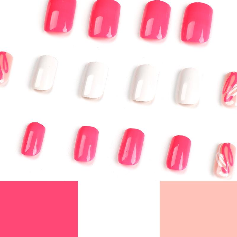 Nail Pink White Nail Patch Removable Pink White Wave Line Graffiti Nail Patch Nails