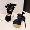Black High Heels For Women 2025 Fashion Ankle Cross Strap Platform Pumps Sexy Peep Toe Party Dress Shoes Stiletto Sandals