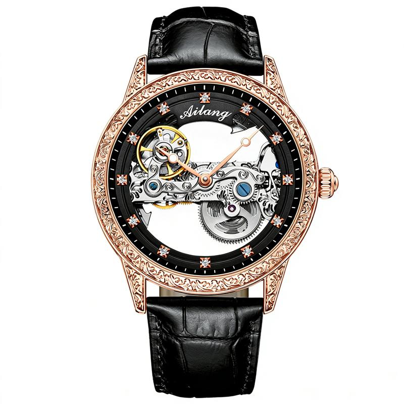 Vintage Tasarım AILANG Yeni Tourbillon Mekanik Erkek Saati Lüks İskelet Otomatik Saat Spor Su Geçirmez Saat Erkek saat