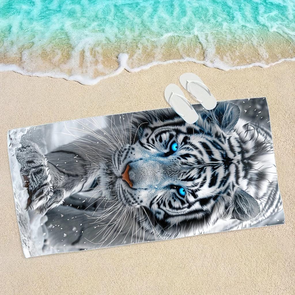 Weißer Tigerdruck Extra Großes Strandtuch Dick Weich Super Saugfähig Schnell Trocknend Maschinenwaschbar für Pool Bad Reisen Camping Alles