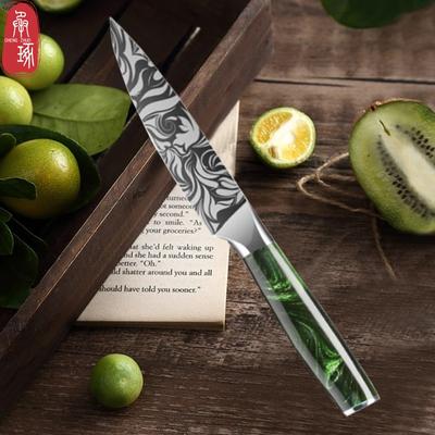 Stainless Steel Fruit Knife Green Resin Delicate Damascus Pattern Chef's Knife Bread Universal Japanese Knife Kitchen Knife