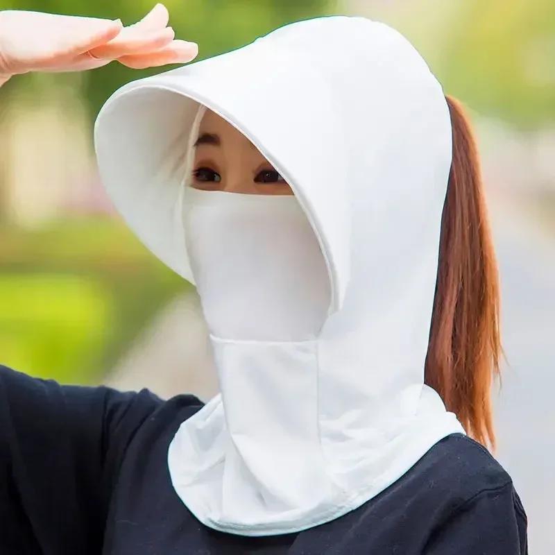 Summer Cycling Ice Silk Sunscreen Cap Anti-UV Sun-proof Hat Soft Breathable Dustproof Lady Covering Large Eaves Cap Sun Hats