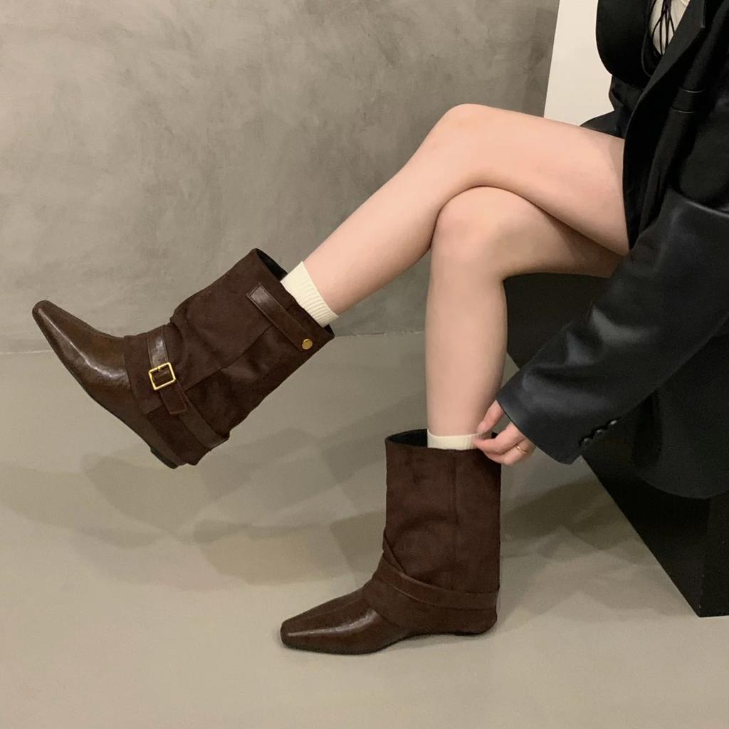 Inner height increase~ Skinny boots Short boots Women's boots Maillard pant boots Martin boots Autumn and winter single boots