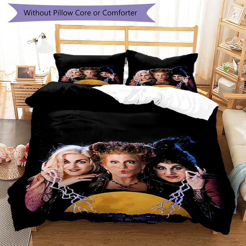 3pcs Hocus Pocus Bedding Set Duvet Cover Closure Includes 1 Duvet Cover & 2 Pillowcases, Soft and Comfortable for All Seasons.